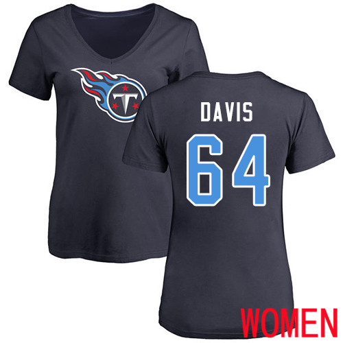 Tennessee Titans Navy Blue Women Nate Davis Name and Number Logo NFL Football #64 T Shirt->women nfl jersey->Women Jersey